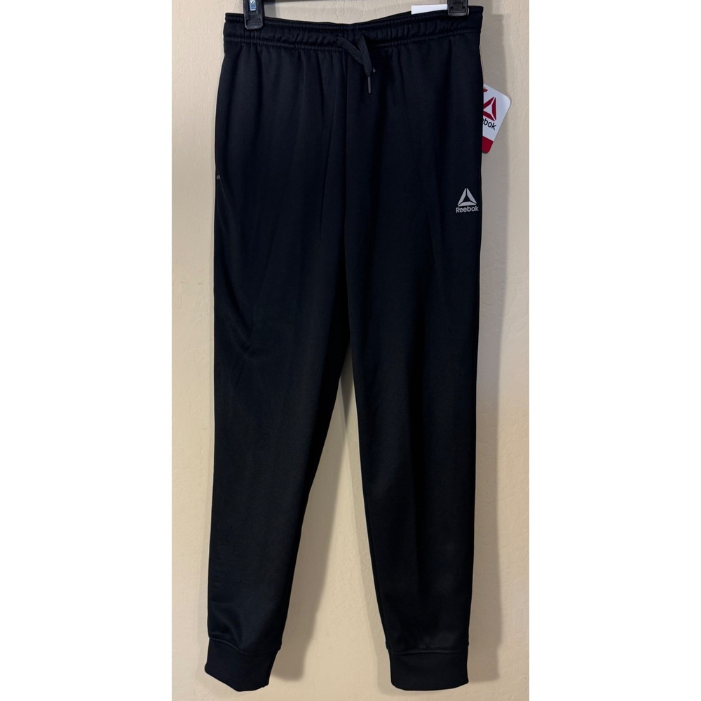 Reebok Joggers Boys XL (14/16) Black Slim Fleece Lined Athletic Pants NEW‎